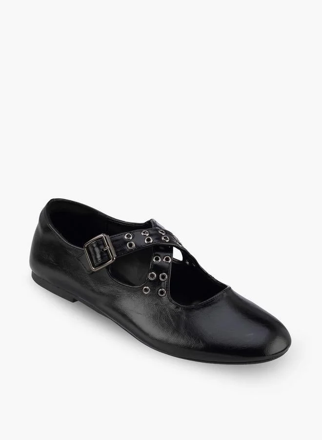 Celeste BLACK Women Rivet Embellished Cross Strap Mary Jane Shoes for Women | Best Price UAE