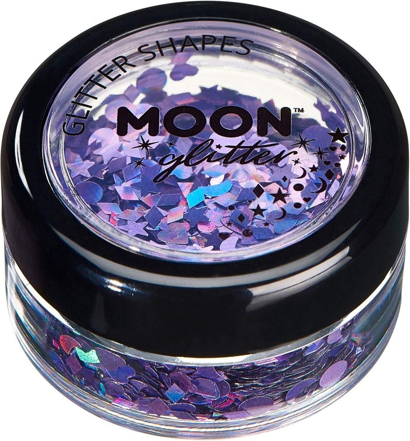 Holographic Glitter Shapes by Moon Glitter Purple Cosmetic Festival Makeup Glitter for Face Body Nails Hair Lips 3g