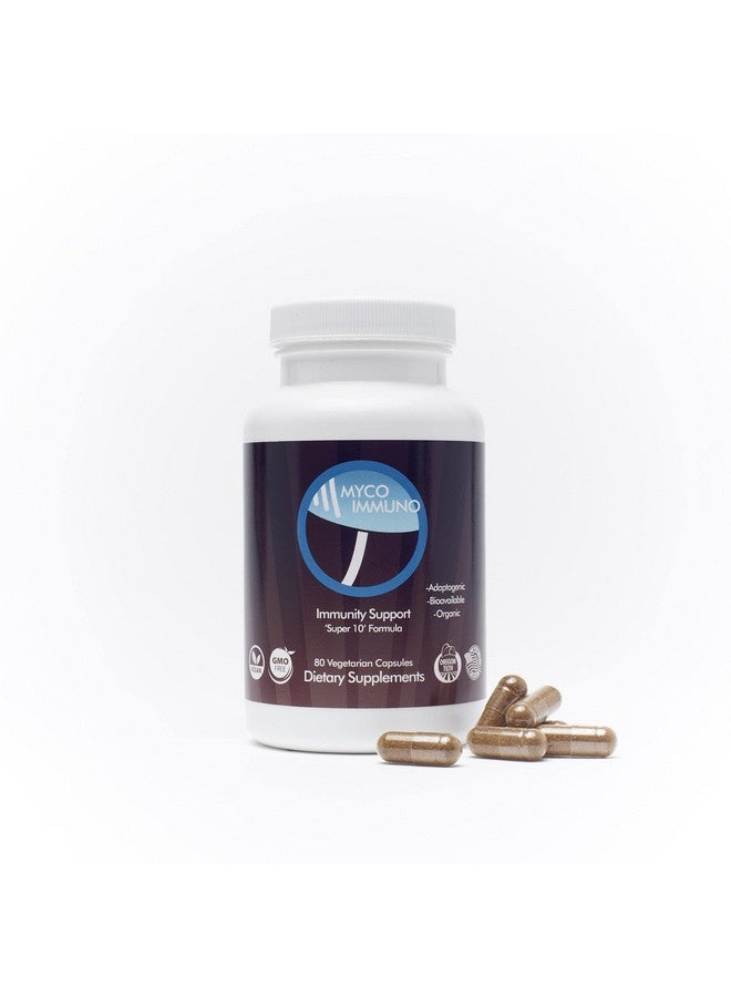 SNANA Myco Immuno 'Super 10 Mushroom Blend' Immunity Boosting Mushroom Supplements - 100% Organic - No Imported Mushrooms, US Grown - Vegan - 80 Capsules - Image 1