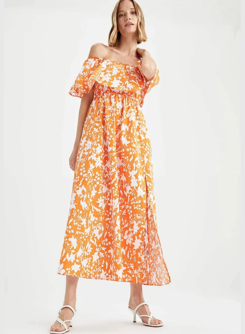 ديفاكتو Woman Tiered Off Shoulder Short Sleeve Woven Dress