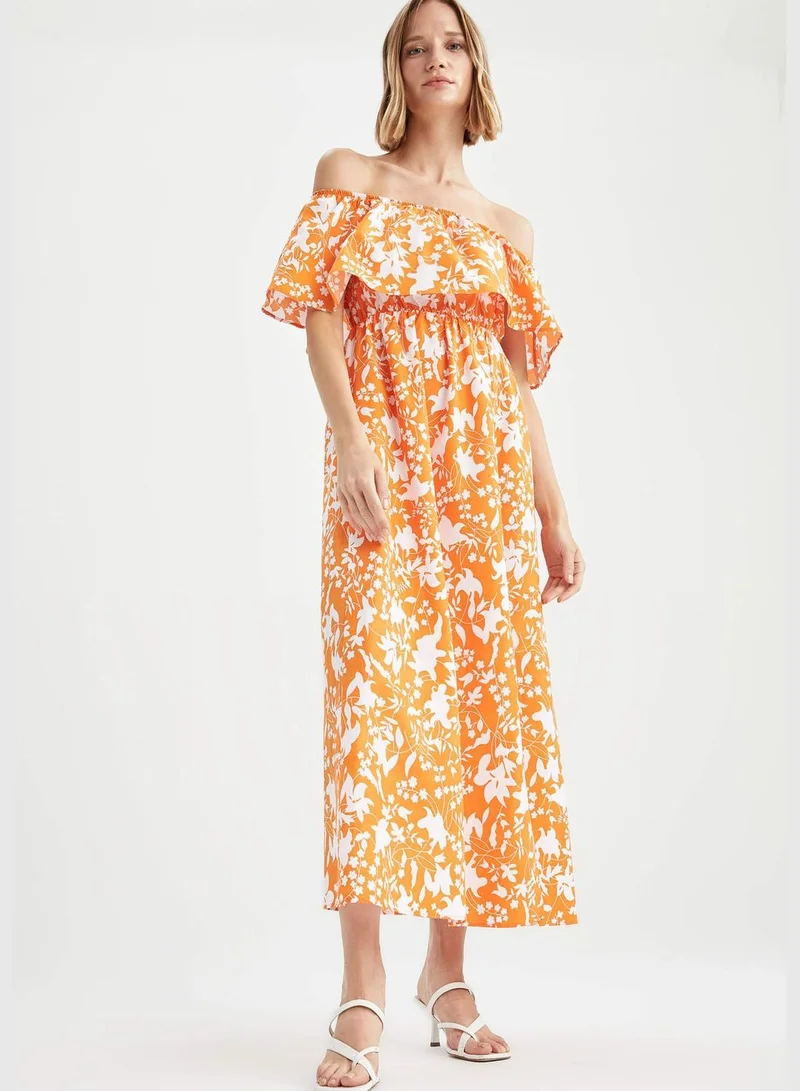 ديفاكتو Woman Tiered Off Shoulder Short Sleeve Woven Dress