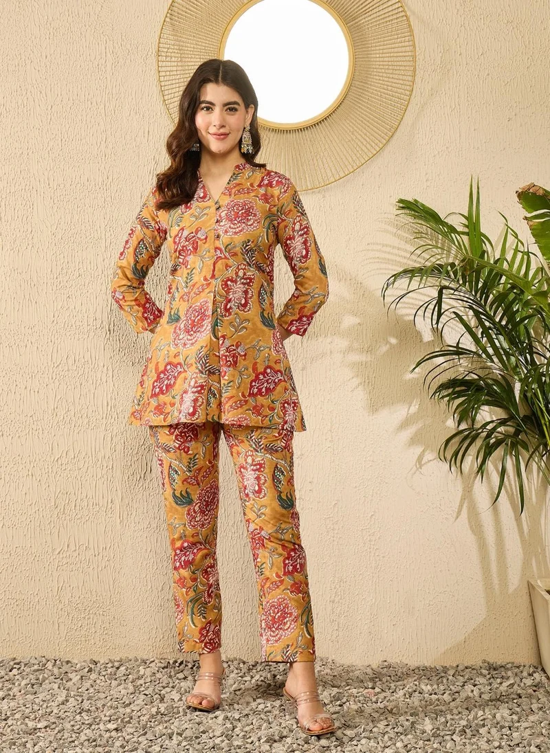 ZERESOUQ Mustard Rayon Blend Floral Printed Co-Ord Set
