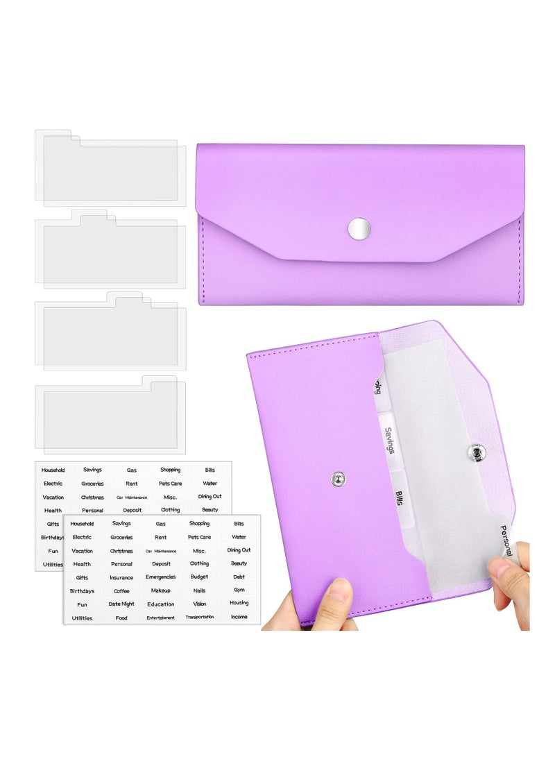 11-Piece Reusable Cash Envelope Wallet Set - PU Leather Budget Envelopes with Cash Dividers and Tab Stickers for Bill Planning (Purple)  - Image 1