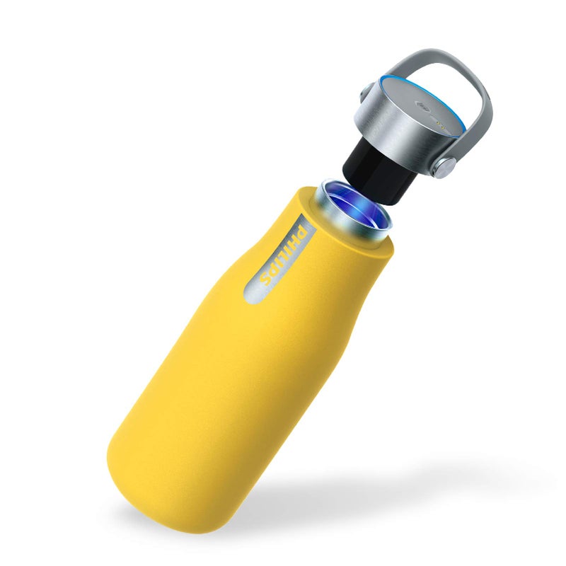 Philips Water GoZero UV SelfCleaning Smart Water Bottle Vacuum Stainless Steel Insulated Water Bottle with Handle Doublewall Auto Cleaning Keep Drink Hot or Cold BPA Free Yellow 20 oz