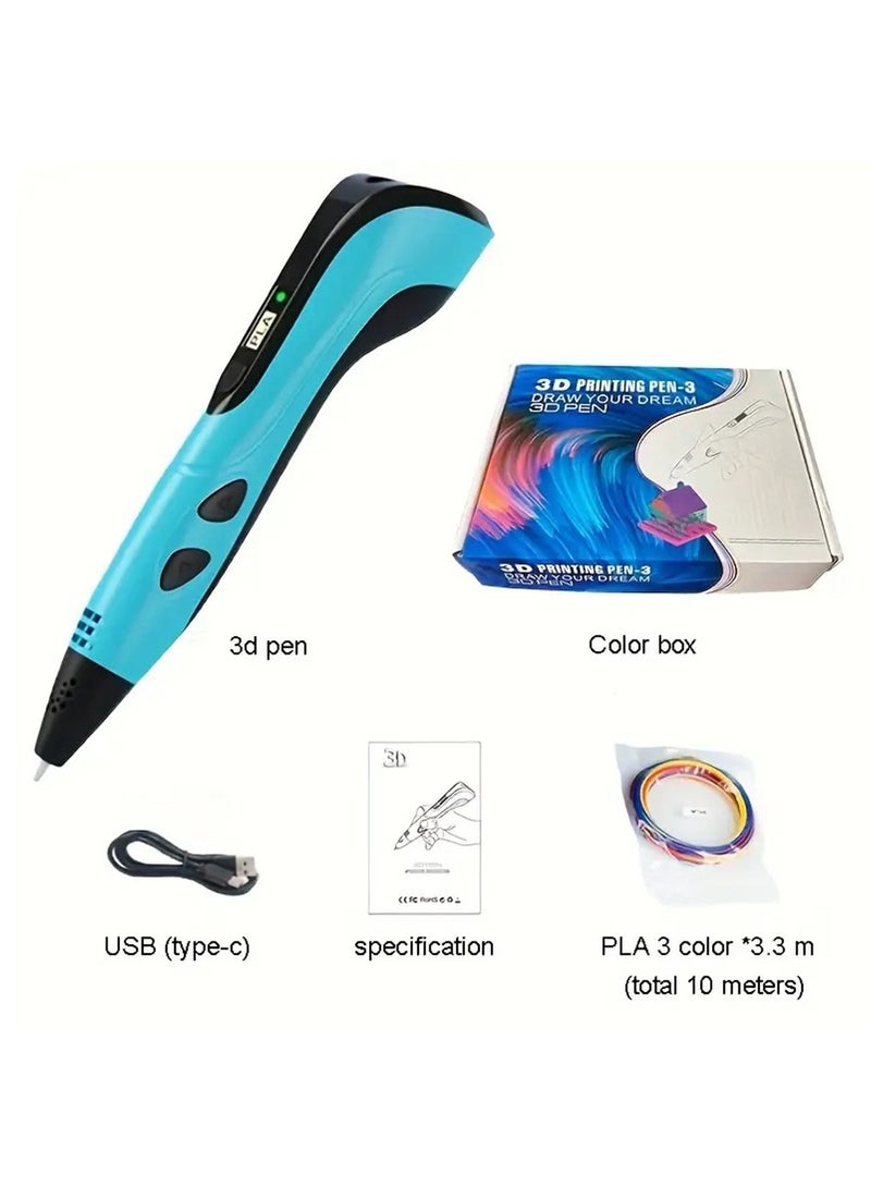 Hihonor 3D Printing Pen Set for Kids, Creative Drawing Doodling Pencil with PLA & ABS Support, USB Powered, with Electronic Components, for 6-8 Years, Educational Birthday Gift for Children, Blue  - Image 1