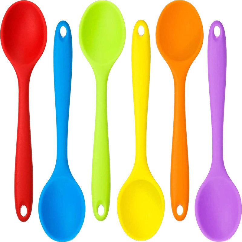 Beieverluck 6 Pack Large Silicone Cooking Spoons 10.8'' Heat Resistant Kitchen Spoons for Cooking Silicone Serving Stirring Mixing Spoons, 6 Colors - Image 1