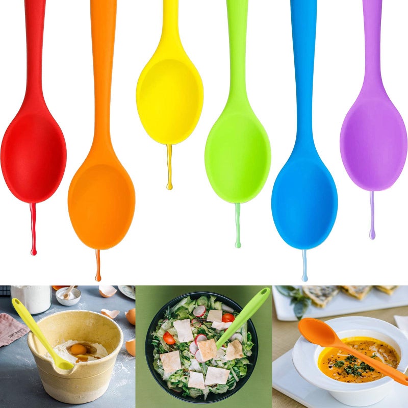 Beieverluck 6 Pack Large Silicone Cooking Spoons 10.8'' Heat Resistant Kitchen Spoons for Cooking Silicone Serving Stirring Mixing Spoons, 6 Colors - Image 3