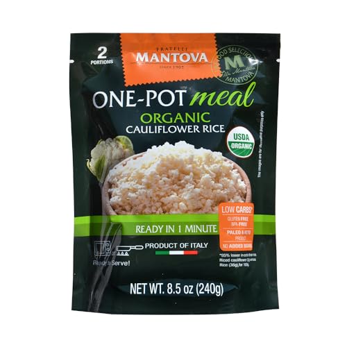 Mantova Organic Cauliflower Rice, 8.5 oz. (Pack of 6), Product of Italy, One-Pot Meal, Microwaveable, Ready-in-Minutes Cauliflower Rice, All-Natural, Healthy Rice Alternative, Ideal for Soups, Stews, Side Dishes, Salads, Rice Bowls, Breakfast Bowls and More, Gluten-Free, Low-Calorie, Low-Carb, Nutrient-Rich, High-Fiber, Vegan, Paleo, No Artificial Coloring, Flavoring or Preservatives - Image 1