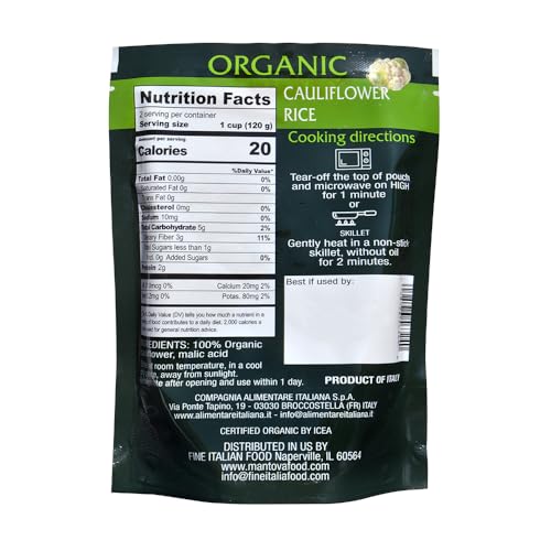 Mantova Organic Cauliflower Rice, 8.5 oz. (Pack of 6), Product of Italy, One-Pot Meal, Microwaveable, Ready-in-Minutes Cauliflower Rice, All-Natural, Healthy Rice Alternative, Ideal for Soups, Stews, Side Dishes, Salads, Rice Bowls, Breakfast Bowls and More, Gluten-Free, Low-Calorie, Low-Carb, Nutrient-Rich, High-Fiber, Vegan, Paleo, No Artificial Coloring, Flavoring or Preservatives - Image 2
