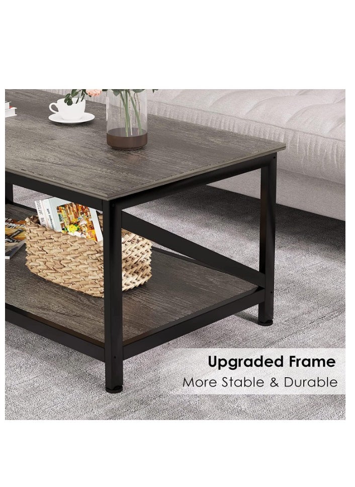 Golden 2-Tier Coffee Table for Living Room Durable Industrial Coffee Table End Table Storage Shelf Metal Leg X-Frame Design Walnut 100 * 55cm For Living Room and Bedroom  - Image 5