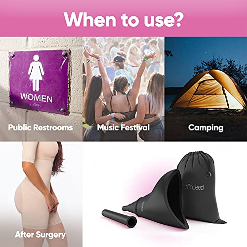 YESINDEED The Original YESINDEED Female Urination Device Silicone Funnel Urine Portable Urinal for Women Standing Up to Pee Reusable Easy to Clean, for After Surgery, Outdoor Activities +Extension Tube (Black) - Image 5