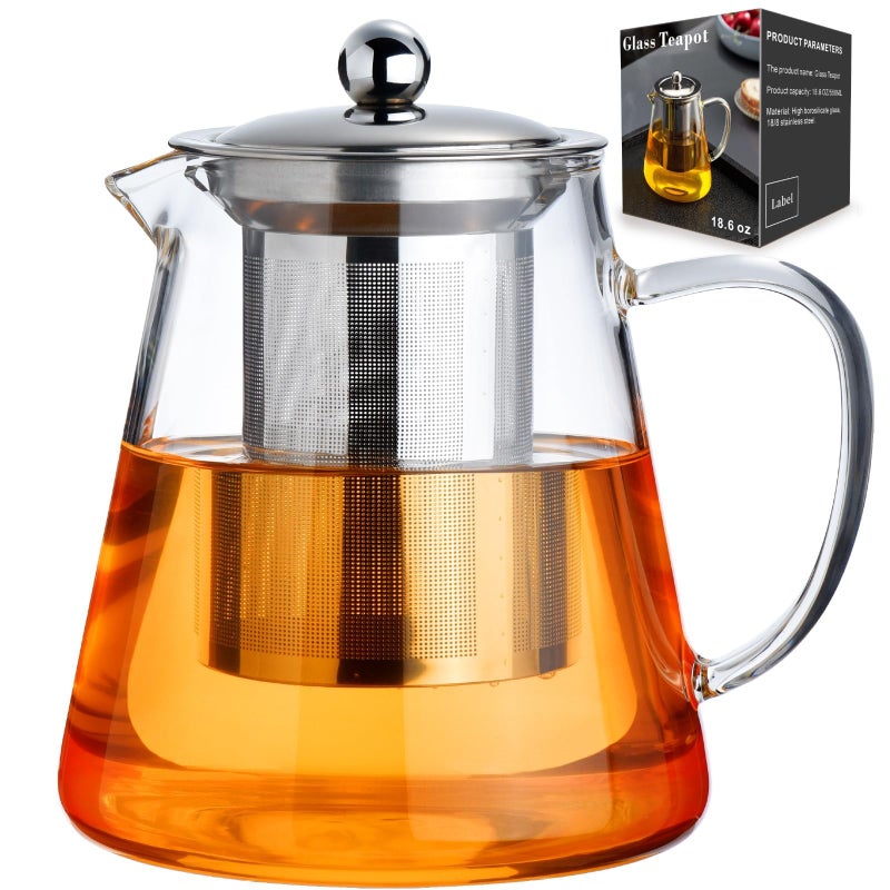 Baalaka Glass Teapot 18.6oz/550ml, Tea Pot with Removable Infusers for Loose Tea, Borosilicate Glass Tea Kettle Tea Maker Stovetop for Camping, Tea Infuser for Loose Leaf Tea Travel - Image 1