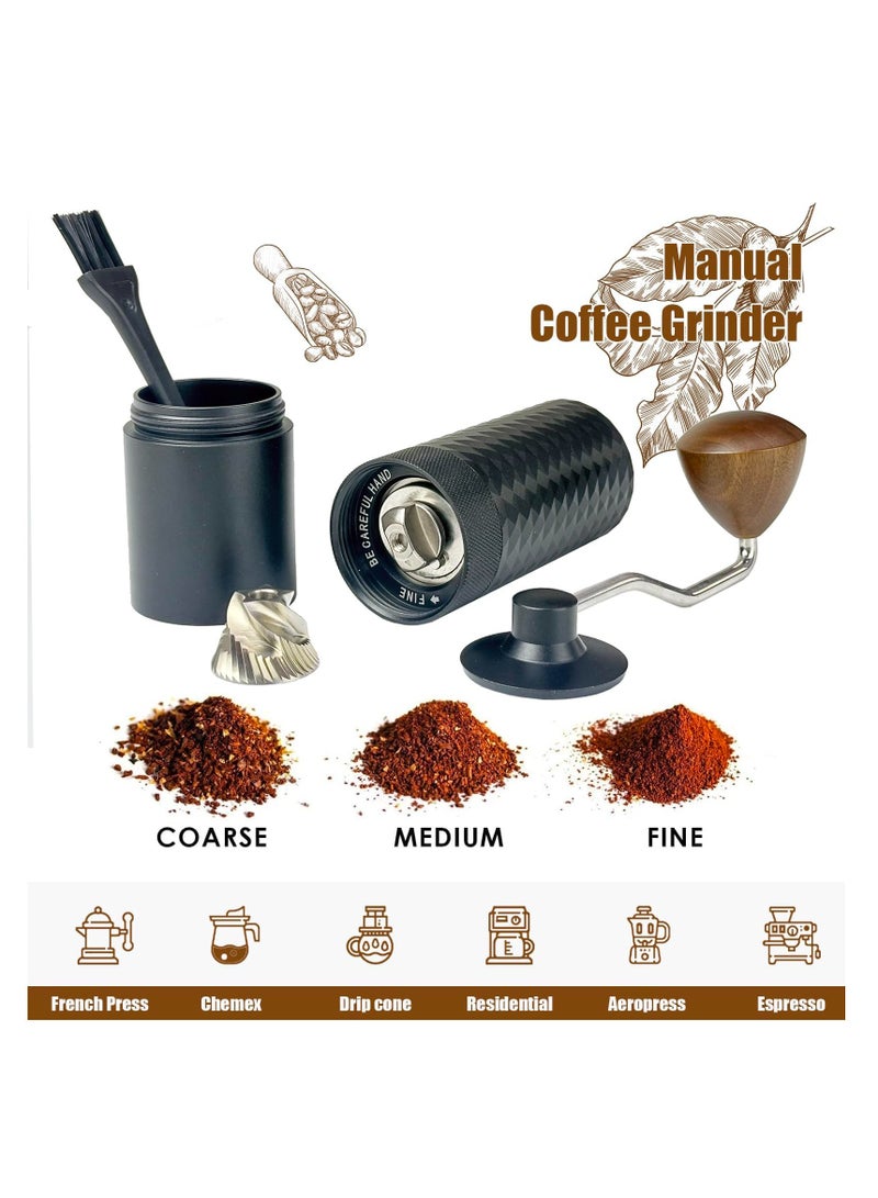 هاهاهاي مطحنة قهوة يدوية محمولة عالية الجودة V60، مطحنة قهوة يدوية ذات حركة طحن عالية الدقة 7 نجوم، مطحنة حبوب قهوة دقيقة CNC مطحنة براغي من الفولاذ المقاوم للصدأ بهيكل من سبائك الألومنيوم،  للاستخدام المنزلي والمكتبي والتخييم (أسود) - Image 3