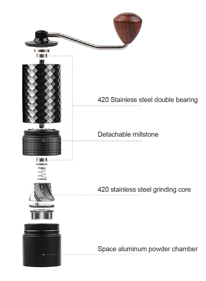 هاهاهاي مطحنة قهوة يدوية محمولة عالية الجودة V60، مطحنة قهوة يدوية ذات حركة طحن عالية الدقة 7 نجوم، مطحنة حبوب قهوة دقيقة CNC مطحنة براغي من الفولاذ المقاوم للصدأ بهيكل من سبائك الألومنيوم،  للاستخدام المنزلي والمكتبي والتخييم (أسود) - Image 4