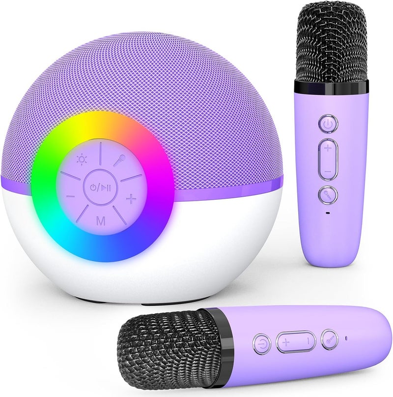 Mgaolo Mini Karaoke Machine for Kids Adults,Portable Bluetooth Speaker with Wireless Microphones,Gift Toys with MP3 Player for Boys Girls 3-12 Year Old Birthday Family Home Party Present (Purple) - Image 1