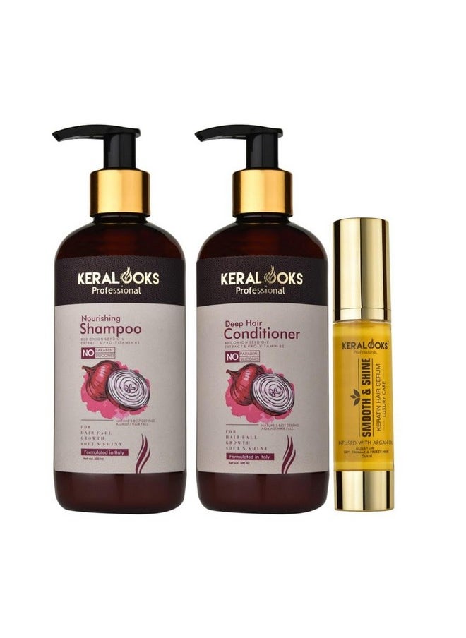 keralooks professional - Red Onion Seed Oil Shampoo & Conditioner For Hairfall,300Ml Each With Keratin Hair Serum - Image 1