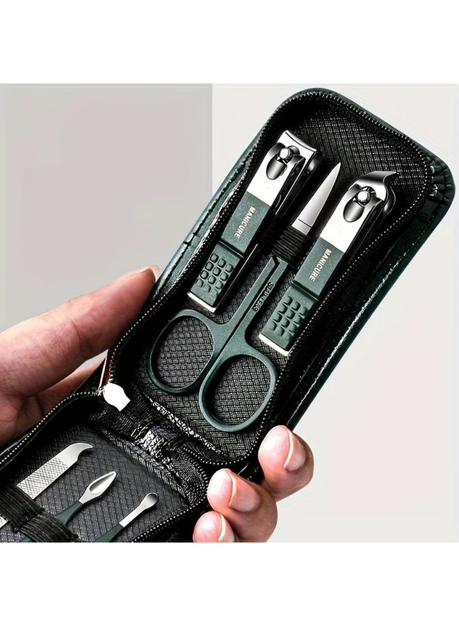 6 Piece Deep Green Nail Clippers Set With Storage Box For Men Women And Elderly Care - Image 1