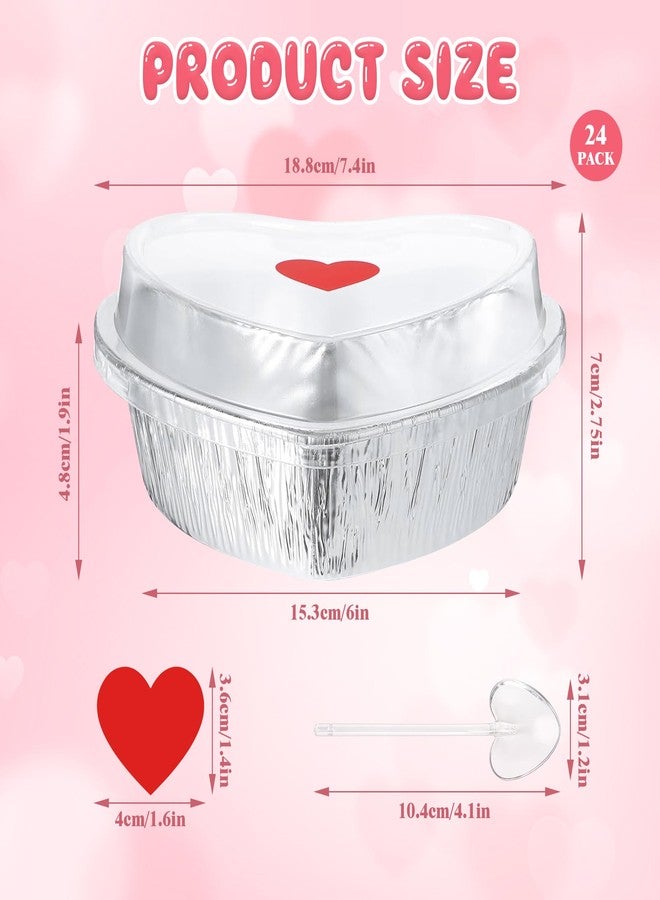 Vynium 24 Set 27 oz Heart Shaped Cake Pan with Lid Spoon, 7.4 Inch Aluminum Foil Disposable Cupcake Baking Pan Heart Shaped Box Muffin Tin Liner Pudding Cooking Cup for Mother's Day Birthday Party Supplies - Image 2