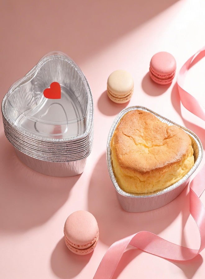 Vynium 24 Set 27 oz Heart Shaped Cake Pan with Lid Spoon, 7.4 Inch Aluminum Foil Disposable Cupcake Baking Pan Heart Shaped Box Muffin Tin Liner Pudding Cooking Cup for Mother's Day Birthday Party Supplies - Image 4