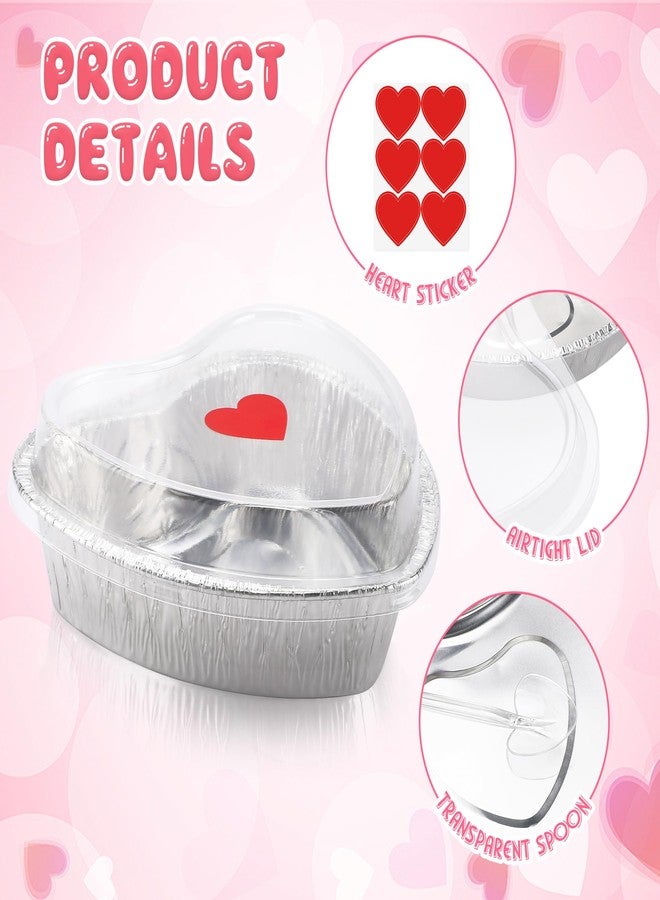 Vynium 24 Set 27 oz Heart Shaped Cake Pan with Lid Spoon, 7.4 Inch Aluminum Foil Disposable Cupcake Baking Pan Heart Shaped Box Muffin Tin Liner Pudding Cooking Cup for Mother's Day Birthday Party Supplies - Image 3