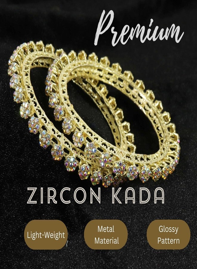 LAVAZZA Golden Metal CZ American Diamond Bangles For Women & Girls | Premium AD Kada Bangles | Diamond Kada For Women | White Stone Bangles | Traditional Women's Kada Set- (RKM3-100370-RBGold-2.6) - Image 5