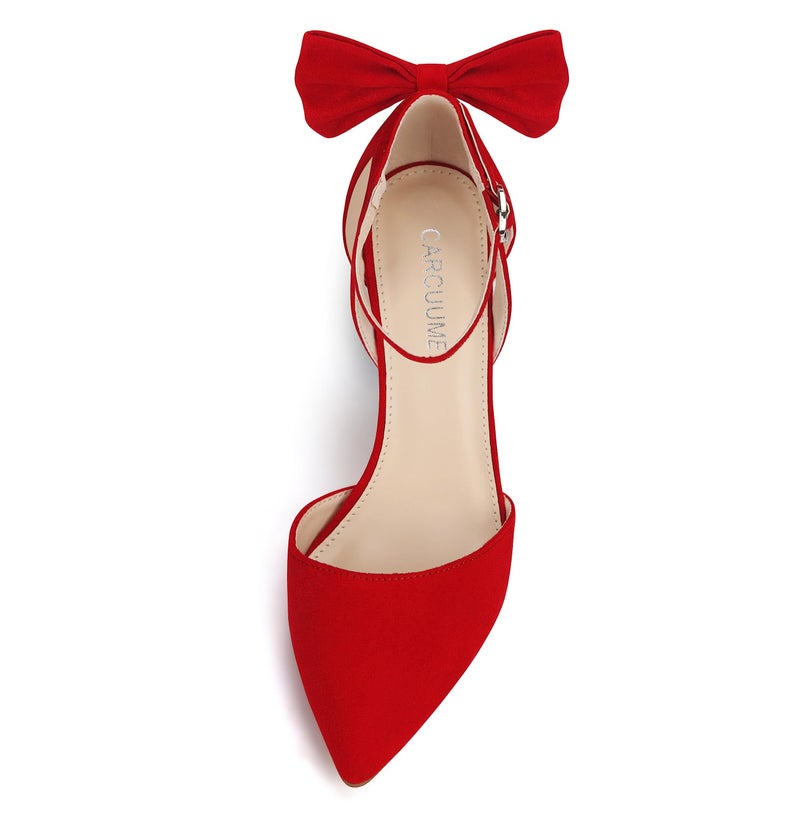 Carcuume Women's Closed Toe Heels Bow Stiletto Heel Sandals Pointed Toe Pumps Wedding Shoes, BELLEOO-RED-9 - Image 3