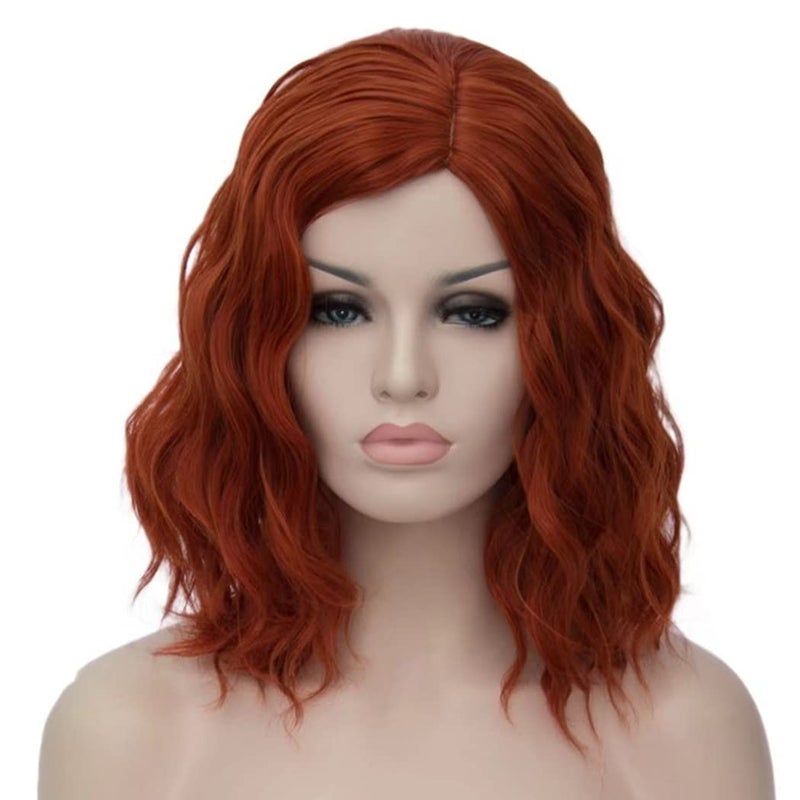 Mildiso Ginger Wigs for Women Short Curly Wavy Bob Wig Dark Brown Soft Hair Wig with Wig Caps Cute Colorful Synthetic Wig for Daily Party M091