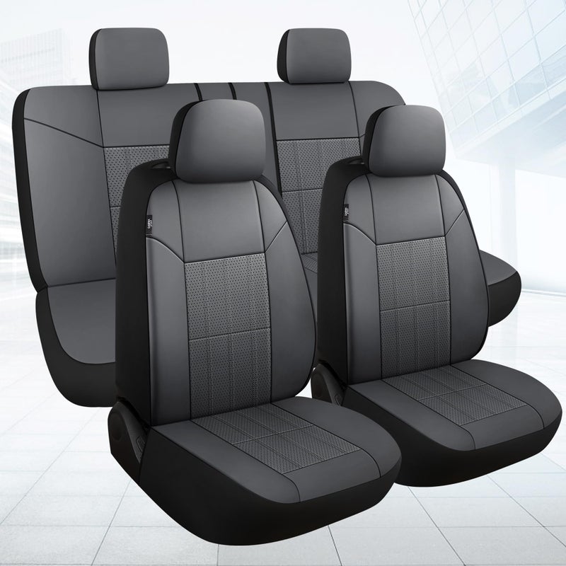 VarCozy Faux Leather Car Seat Covers Full Set Front Seat Covers and Split Rear Bench Seat Covers for Car Universal Seat Covers for SUV Sedan Automotive Interior Covers Airbag Compatible Grey