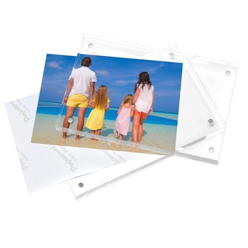 Meetu Acrylic Picture Frame 4x6,Clear Freestanding Double Sided 20mm Thickness Frameless Magnetic Photo Frames Desktop Display with Gift Box Package(5 Pack) - Image 4