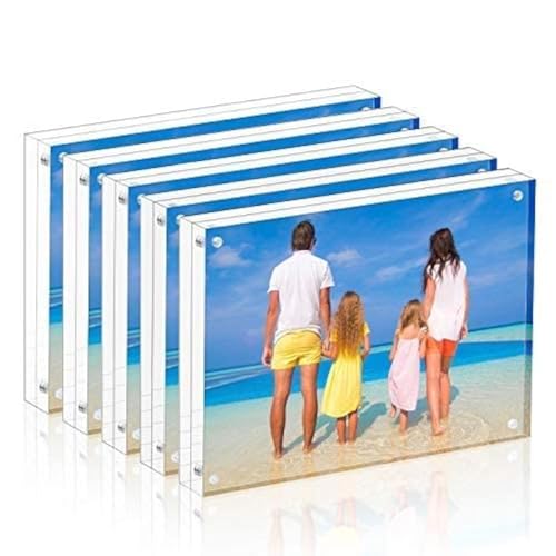Meetu Acrylic Picture Frame 4x6,Clear Freestanding Double Sided 20mm Thickness Frameless Magnetic Photo Frames Desktop Display with Gift Box Package(5 Pack) - Image 1