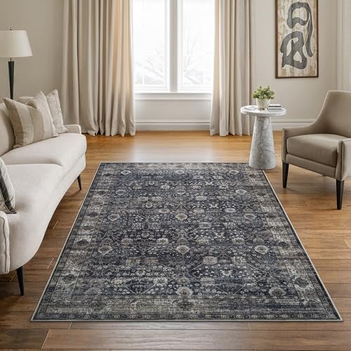 Bloom Rugs Washable NonSlip 5 x 7 Rug BlackBrown Traditional Area Rug for Living Room Bedroom Dining Room and Kitchen Exact Size 5 x 7 - Image 1