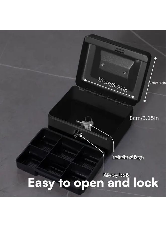 1pc Heavy Duty Compact Security Box with Combination Lock Black Portable Safe for Cash Valuables Documents Home Office Business Travel Use Lockable Storage with Money Tray Organizer - Image 2