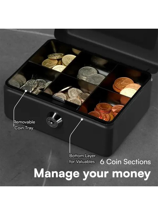 1pc Heavy Duty Compact Security Box with Combination Lock Black Portable Safe for Cash Valuables Documents Home Office Business Travel Use Lockable Storage with Money Tray Organizer - Image 3