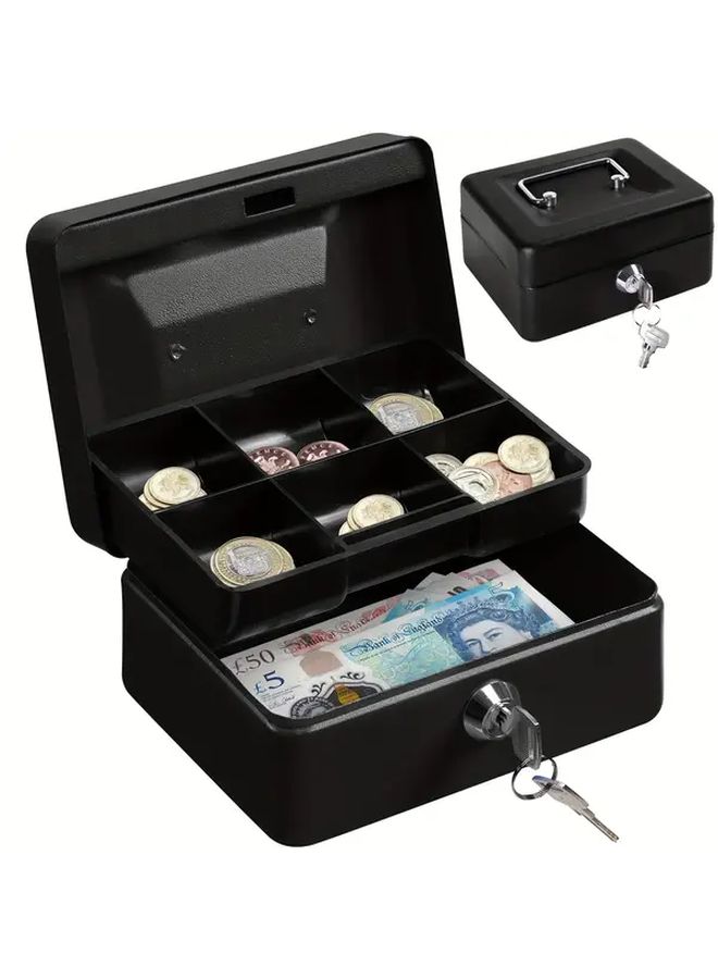 1pc Heavy Duty Compact Security Box with Combination Lock Black Portable Safe for Cash Valuables Documents Home Office Business Travel Use Lockable Storage with Money Tray Organizer - Image 1