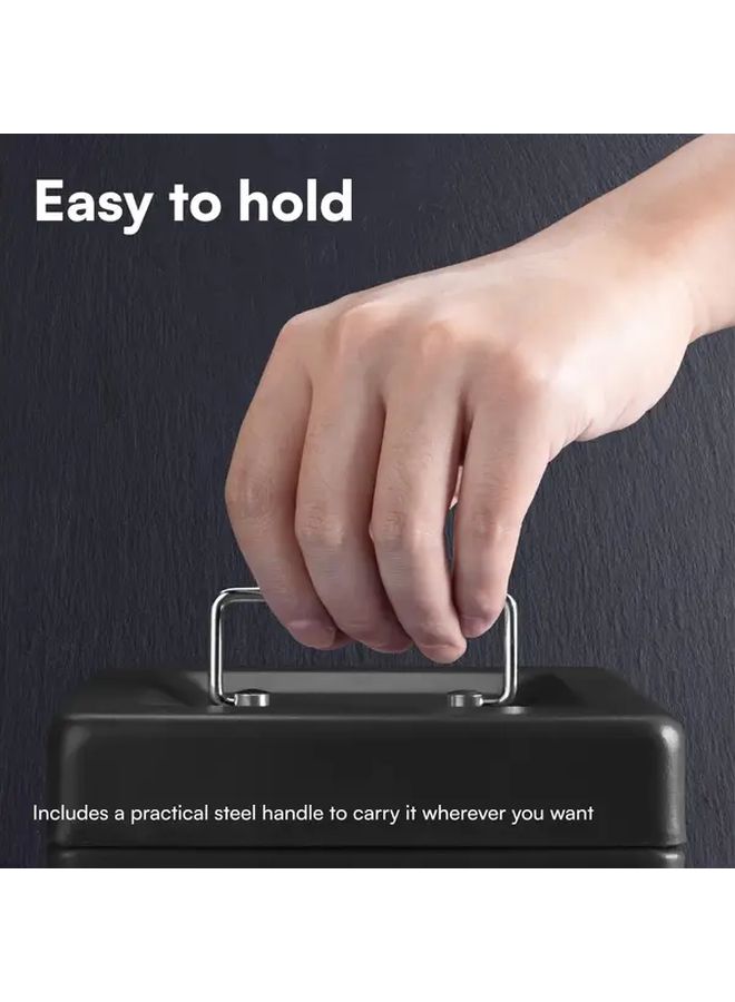 1pc Heavy Duty Compact Security Box with Combination Lock Black Portable Safe for Cash Valuables Documents Home Office Business Travel Use Lockable Storage with Money Tray Organizer - Image 4