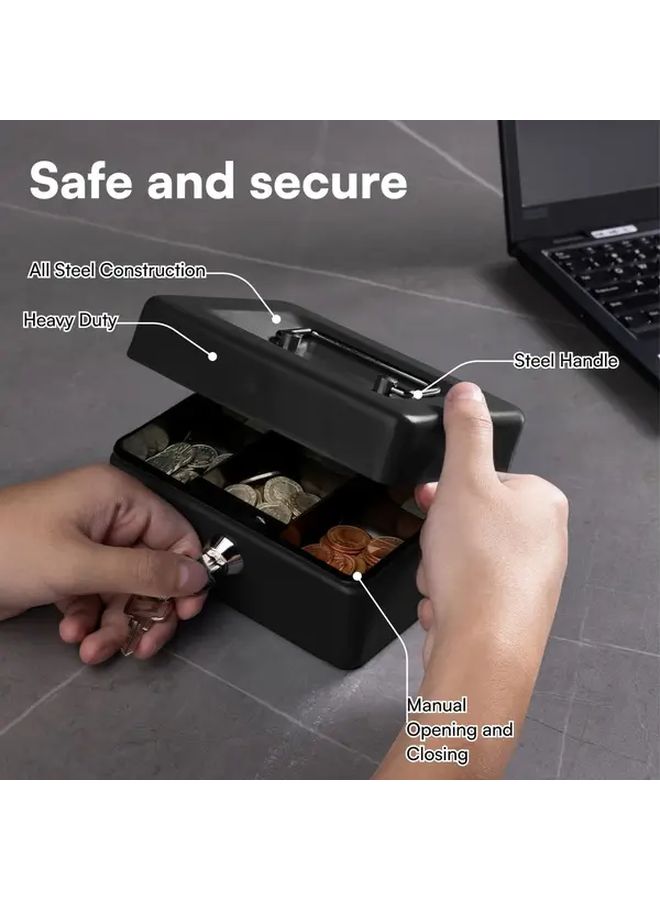 1pc Heavy Duty Compact Security Box with Combination Lock Black Portable Safe for Cash Valuables Documents Home Office Business Travel Use Lockable Storage with Money Tray Organizer - Image 5