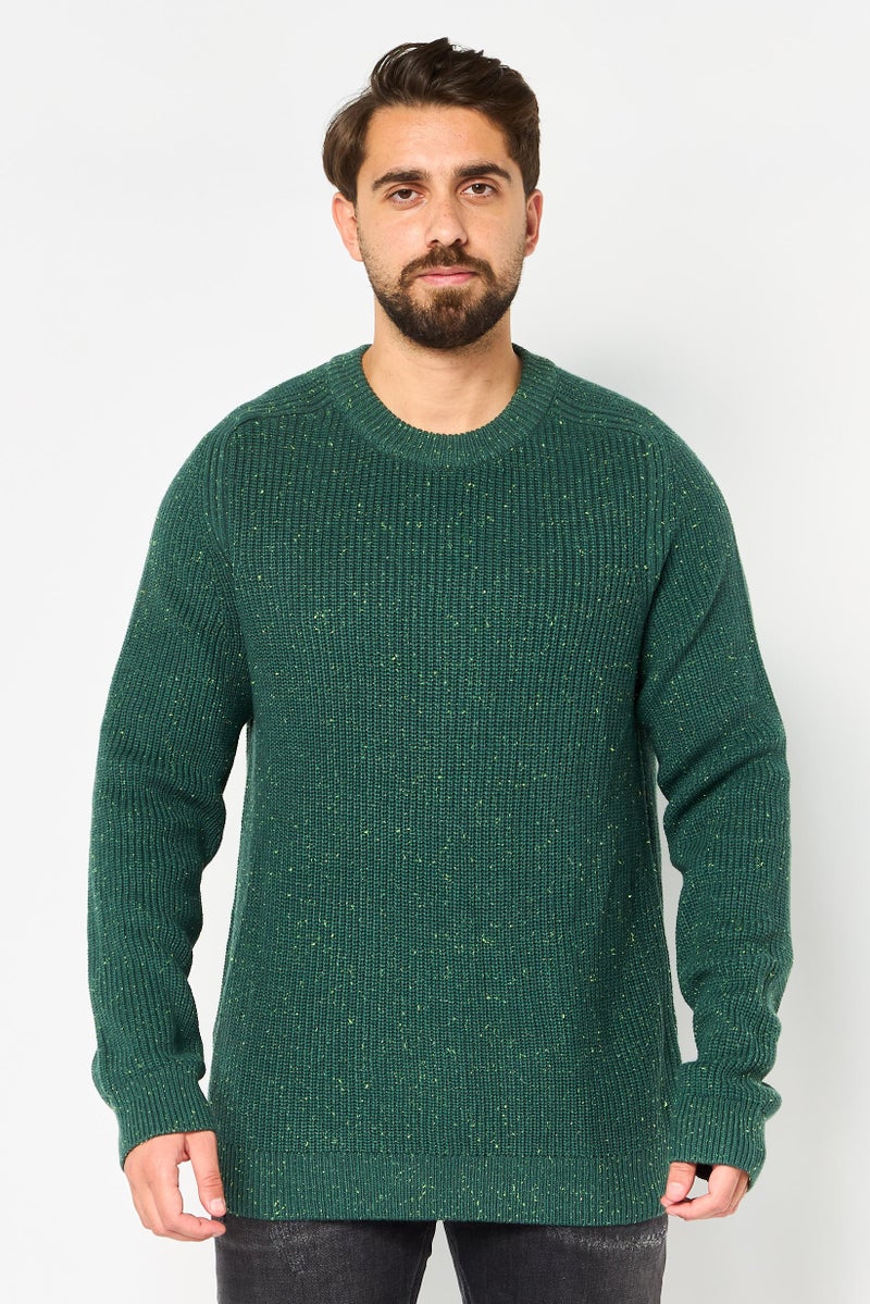Reserved Men Crew Neck Crochet Sweater, Green - Image 1