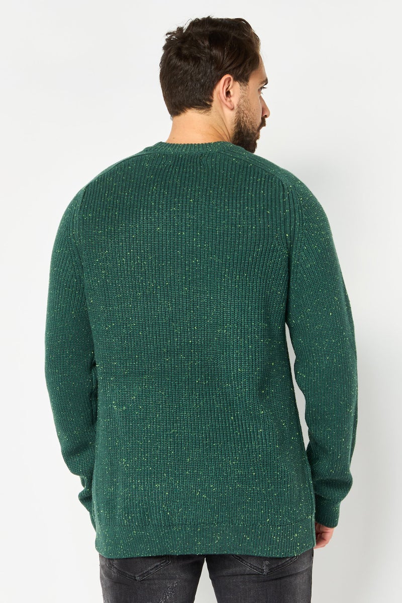 Reserved Men Crew Neck Crochet Sweater, Green - Image 4