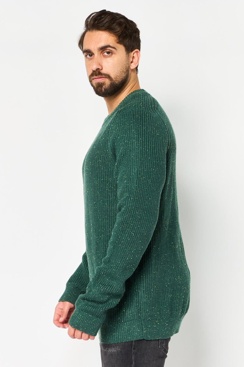 Reserved Men Crew Neck Crochet Sweater, Green - Image 2