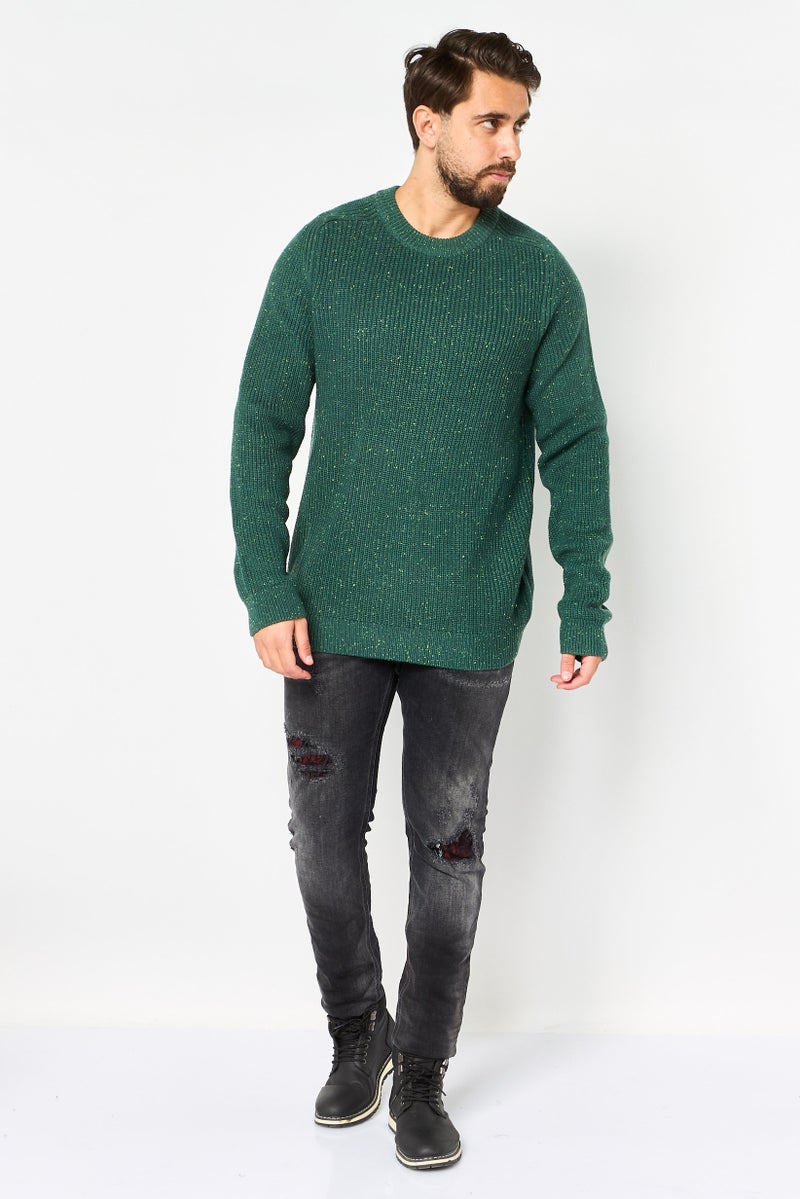 Reserved Men Crew Neck Crochet Sweater, Green - Image 3
