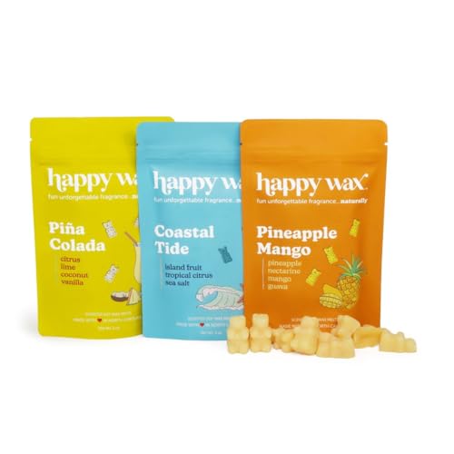 Happy Wax Happy Wax Beach Mix Premium Scented Natural Non Toxic Soy Wax Melts 6 Total Oz of Scented Wax Melts Includes Pina Colada Coastal Tide and Pineapple Mango