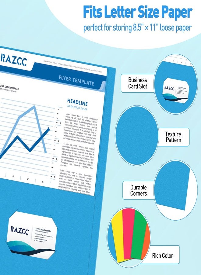 RAZCC Two Pocket Folders, 30 Pack File Folders with Pockets Fit Letter Size Paper, Thick Paper File Folder for School Office Business Home, Assorted 5 Colors - Image 3