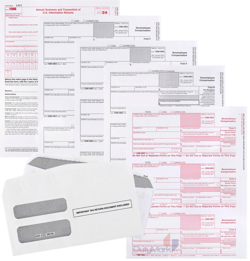 Dutymark 2025 1099-NEC and 1099 Misc 4-Part Tax Forms Combo Kit, for All Non-Employee Compensation Filing, Self Seal Envelopes Included, QuickBooks and Other Software Compatible - Image 2