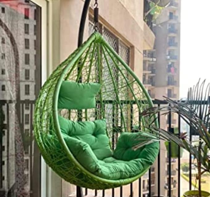 PRIME PIGEON PRIME PIGEON Single Hammock Swing for Balcony Hanging Chair Without Stand Indoor Outdoor Jhula Heavy Strong 150 kg Capacity 1 Person Included Cushion Green 