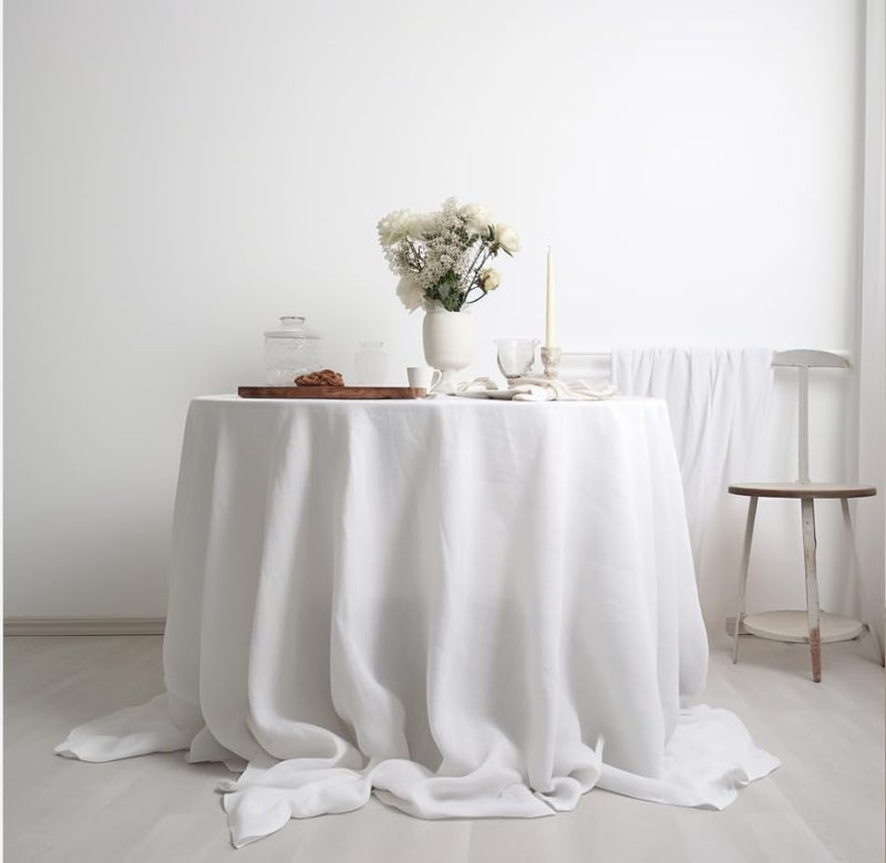EVERLY 100 Pure Linen Round Tablecloths 80Inch Round Machine Washable Tablecloth for ThanksgivingDecorative HalloweenBuffet PartiesPicnicEventsWeddings and RestaurantsWhite - Image 3