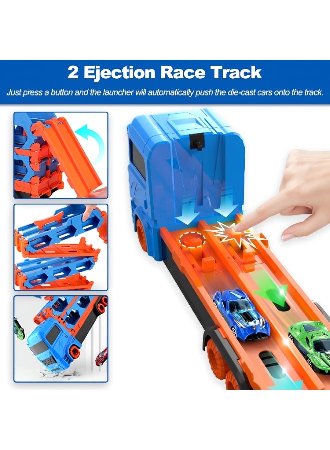 Toshionics لعبة شاحنة نقل السيارات مع 6 سيارات سحب للخلف، ألعاب شاحنة نقل للأولاد والبنات من عمر 3 إلى 7 سنوات، مجموعة ألعاب مركبة تخزين كبيرة، ألعاب سيارات سباق تعليمية - Image 3