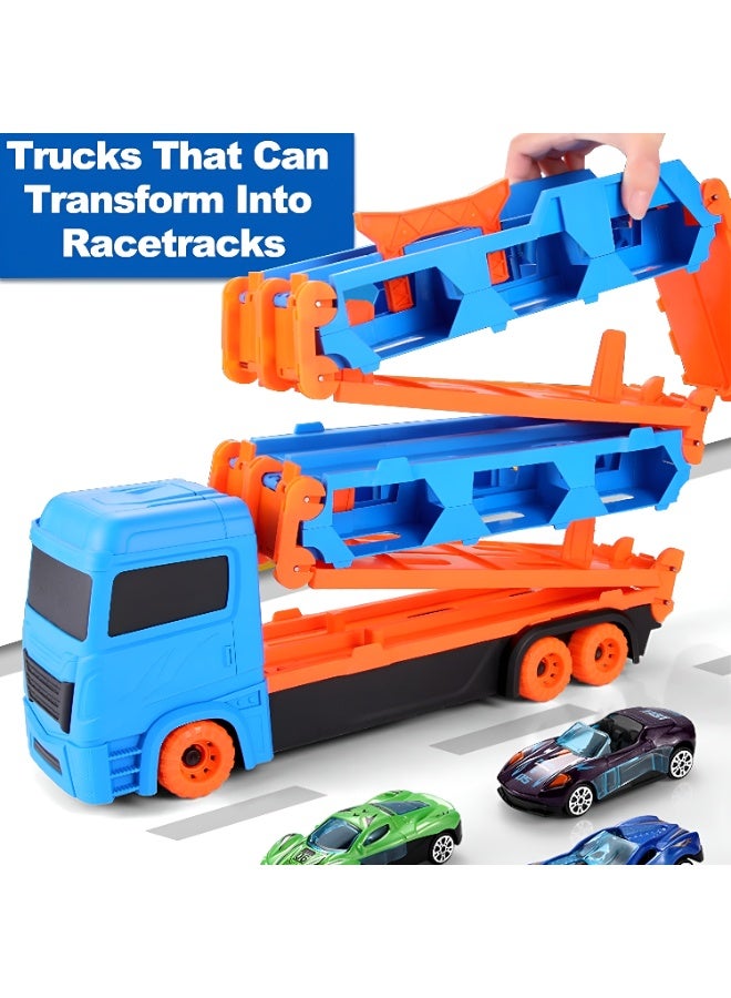 Toshionics لعبة شاحنة نقل السيارات مع 6 سيارات سحب للخلف، ألعاب شاحنة نقل للأولاد والبنات من عمر 3 إلى 7 سنوات، مجموعة ألعاب مركبة تخزين كبيرة، ألعاب سيارات سباق تعليمية - Image 2