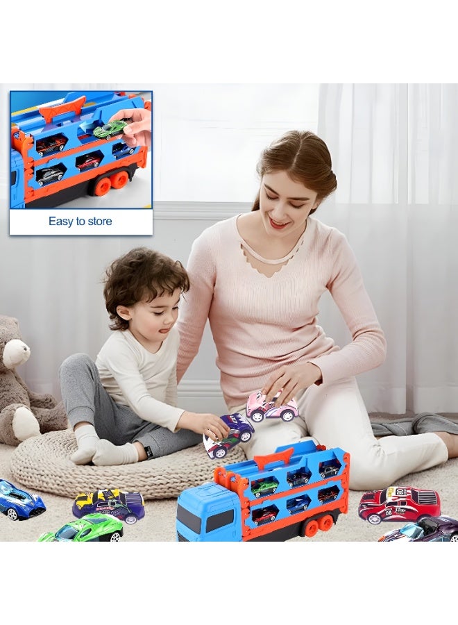 Toshionics لعبة شاحنة نقل السيارات مع 6 سيارات سحب للخلف، ألعاب شاحنة نقل للأولاد والبنات من عمر 3 إلى 7 سنوات، مجموعة ألعاب مركبة تخزين كبيرة، ألعاب سيارات سباق تعليمية - Image 4