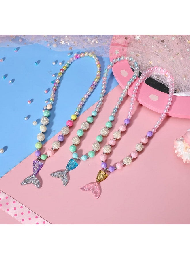 بينك شيب قلادات وأساور من الخرز على شكل حورية البحر للأطفال، مجموعات مجوهرات من اللؤلؤ على شكل حورية البحر للفتيات الصغيرات، عبوة من 6 قطع (12 قطعة)، حقائب هدايا للحفلات (حورية البحر) - Image 4