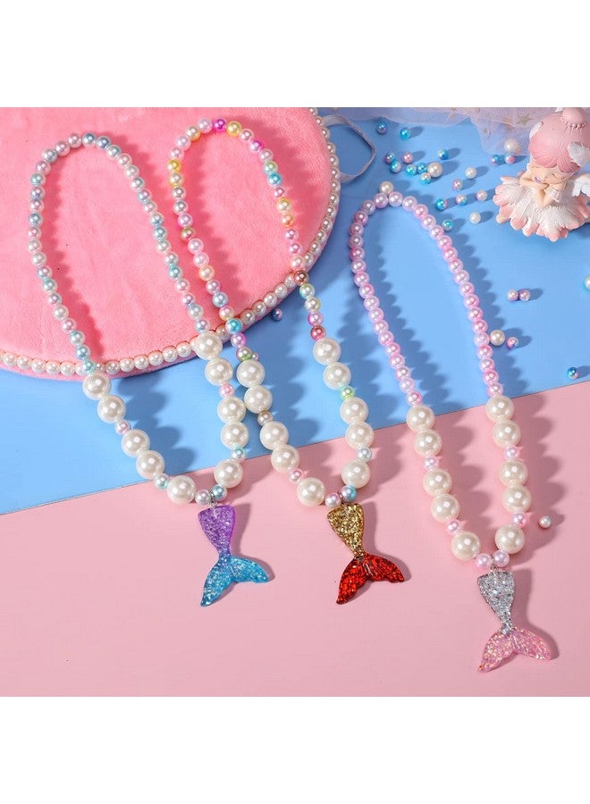 بينك شيب قلادات وأساور من الخرز على شكل حورية البحر للأطفال، مجموعات مجوهرات من اللؤلؤ على شكل حورية البحر للفتيات الصغيرات، عبوة من 6 قطع (12 قطعة)، حقائب هدايا للحفلات (حورية البحر) - Image 3